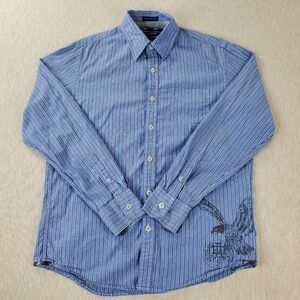 American Eagle Shirt Men's Medium Blue & Gray Stripe Long Sleeve Eagle Design